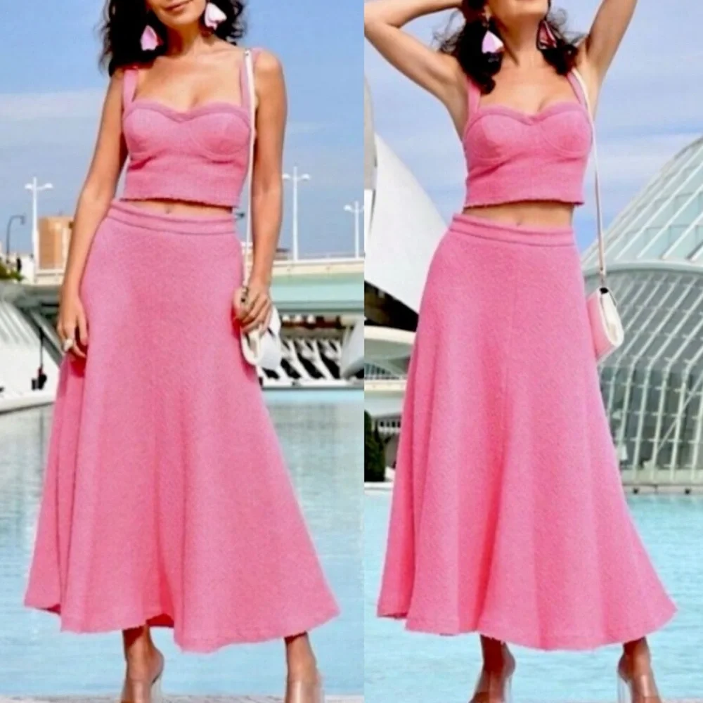 πΈ ZARA PINK TWEED HIGH WAIST ASYMMETRICAL MAXI SKIRT! - Picture 11 of 16